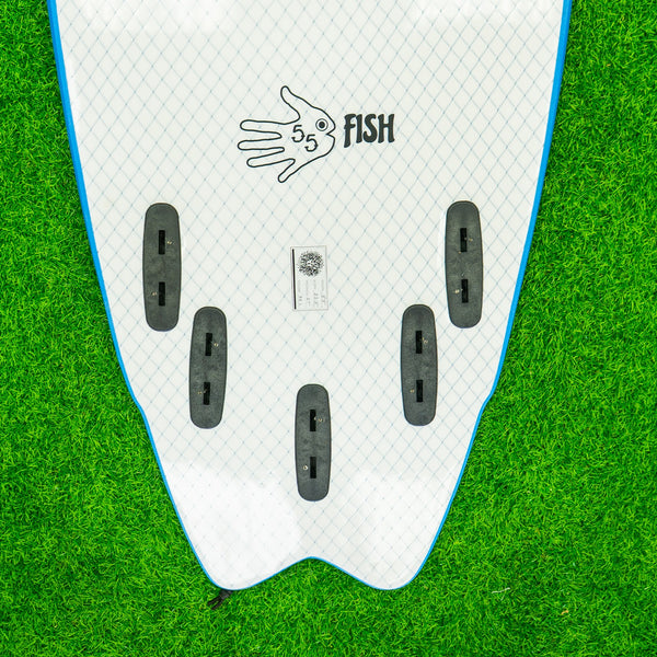 5-5 5ft 5in Fish - Soft Top Short Foam Surfboard for Beginners and Kids - Includes Leash and Fins - Lt Blue