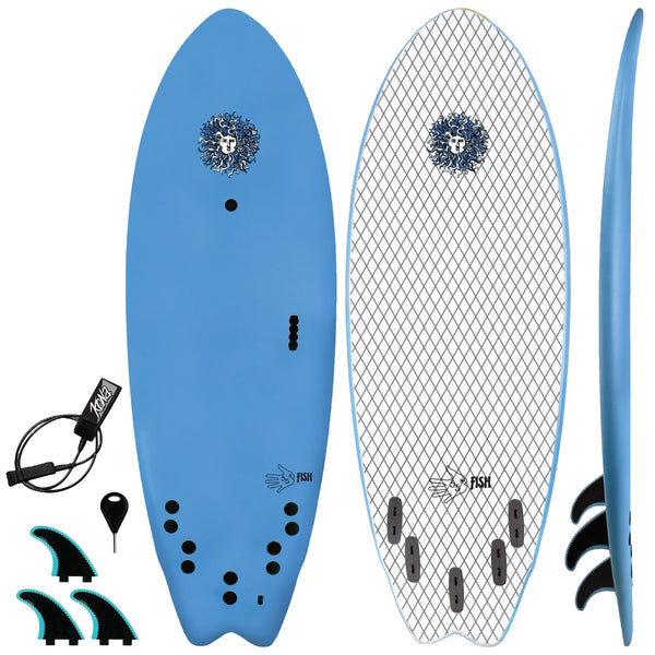 5-5 Soft Top Short Foam Surfboard for Beginners and Kids - Includes Leash + Fins