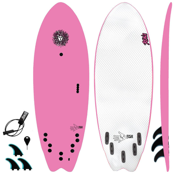 5-5 Soft Top Short Foam Surfboard for Beginners and Kids - Includes Leash + Fins - Pink
