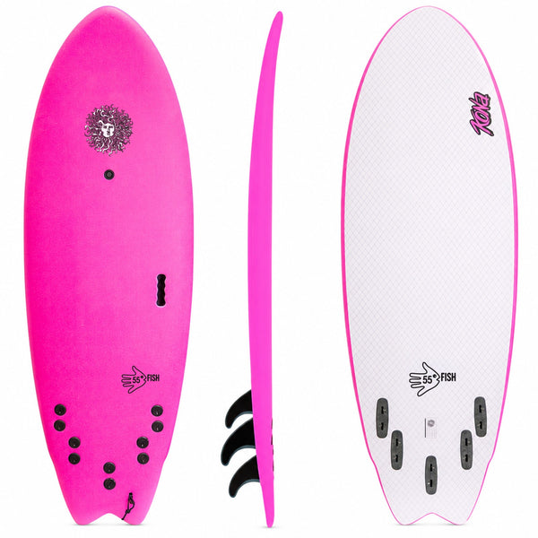 5-5 5ft 5in Fish - Soft Top Short Foam Surfboard for Beginners and Kids - Includes Leash and Fins - Pink