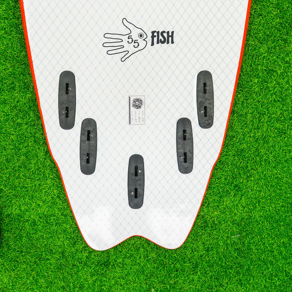 5-5 5ft 5in Fish - Soft Top Short Foam Surfboard for Beginners and Kids - Includes Leash and Fins - Red