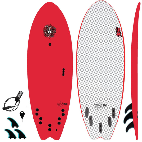 5-5 Soft Top Short Foam Surfboard for Beginners and Kids - Includes Leash + Fins - Red