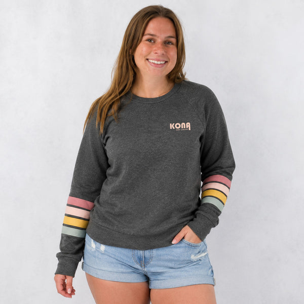 Luna Stripe Womens Crew Sweatshirt - Charcoal