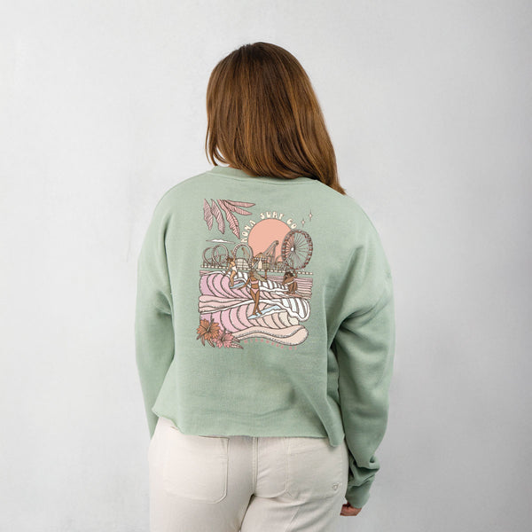 Summer Sunrise Womens Cropped Crew Sweatshirt - Pigment Sage