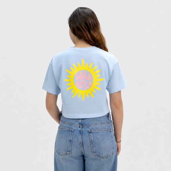 Sun Badge Womens Cropped T-Shirt - Powder Blue