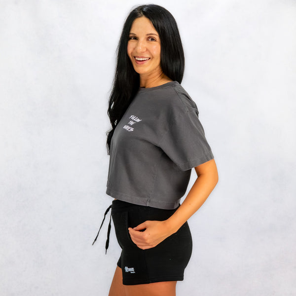 Follow the Waves Brush Womens Cropped T-Shirt - Faded Black