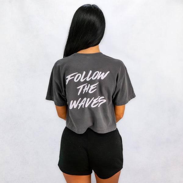 Follow the Waves Brush Womens Cropped T-Shirt - Faded Black