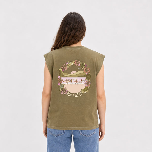 Reef Walk Womens Cropped Tank Top - Faded Army