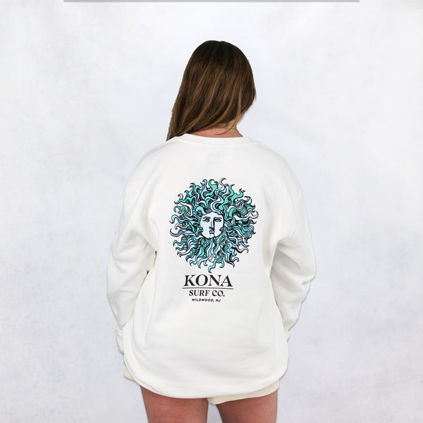 Original Sun Womens Crew Sweatshirt - White/Ocean