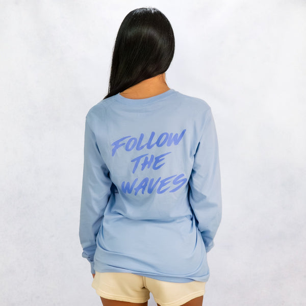 Follow the Waves Brush Womens Long Sleeve Shirt - Baby Blue