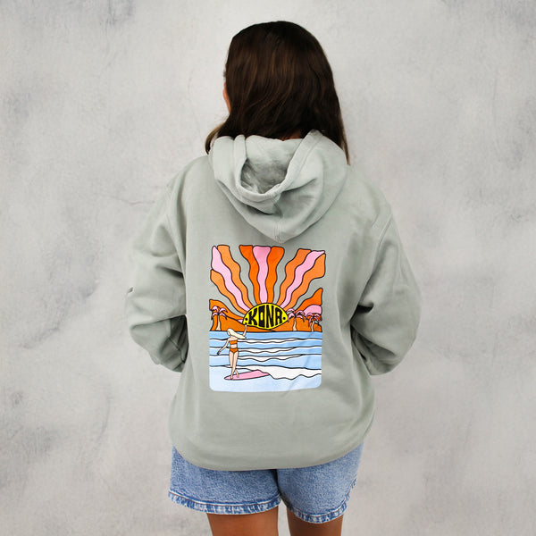 Evening Surfer Womens Pullover Hoodie - Pigment Sage