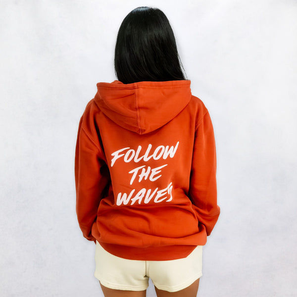 Follow the Waves Brush Womens Pullover Hoodie - Pigment Amber