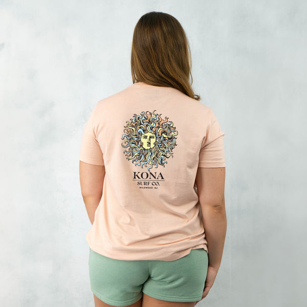 Original Sun Womens V-Neck T-Shirt - Heather Peach/Summer
