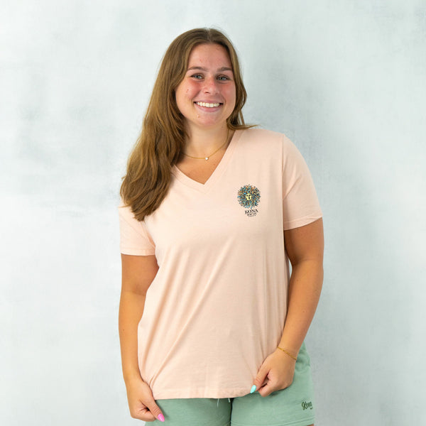Original Sun Womens V-Neck T-Shirt - Heather Peach/Summer