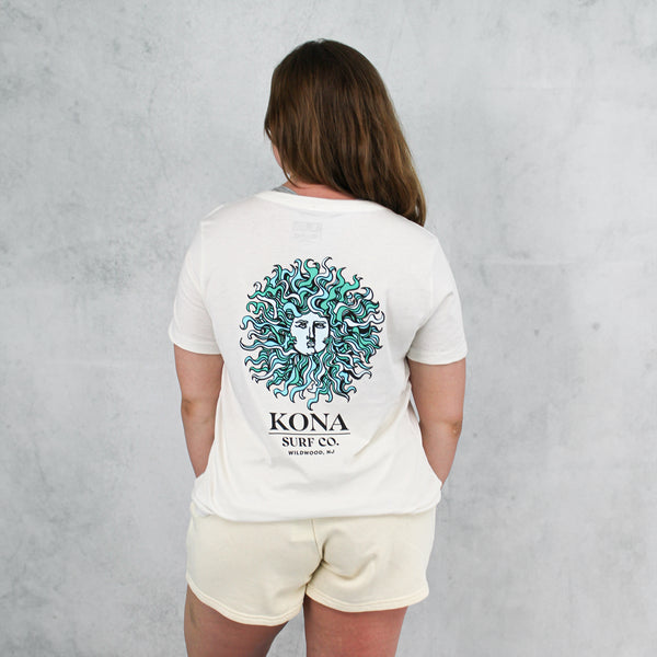 Original Sun Womens V-Neck T-Shirt - Vintage White/Ocean