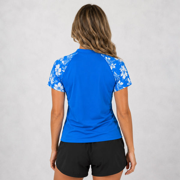 Script Stretch UV S/S Womens Rashguard - Light Blue Floral