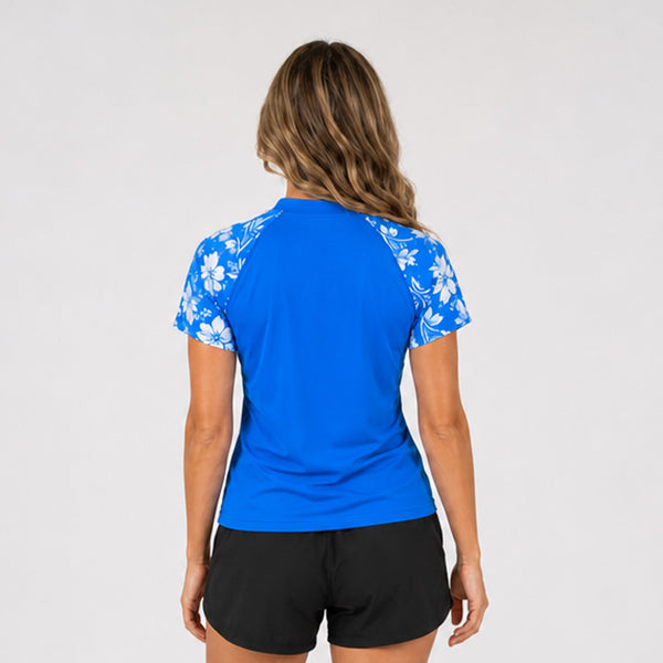 Script Stretch UV S/S Womens Rashguard - Light Blue Floral