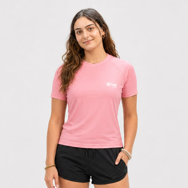 Script Stretch UV S/S Womens Rashguard - Pink
