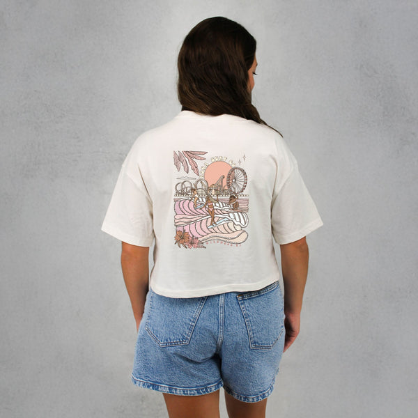 Summer Sunrise Womens Cropped T-Shirt - Vintage White