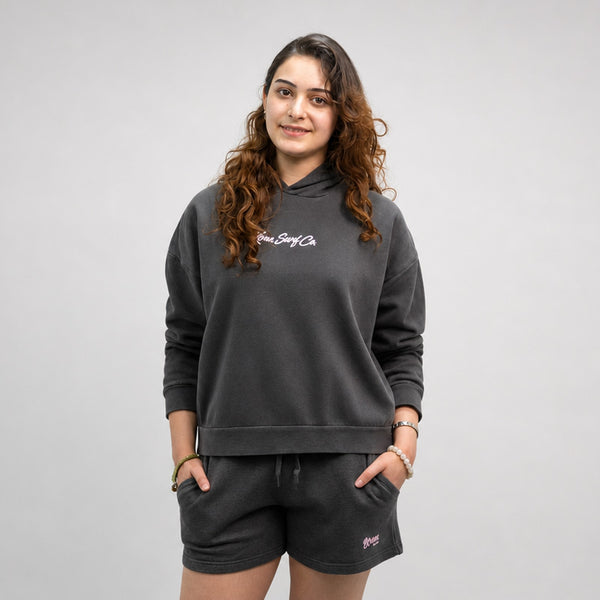 Classic Script Womens Pullover Hoodie - Pigment Black
