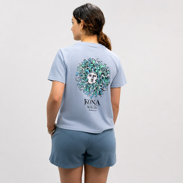 Original Sun Womens Midlength T-Shirt - Light Washed Denim/Ocean