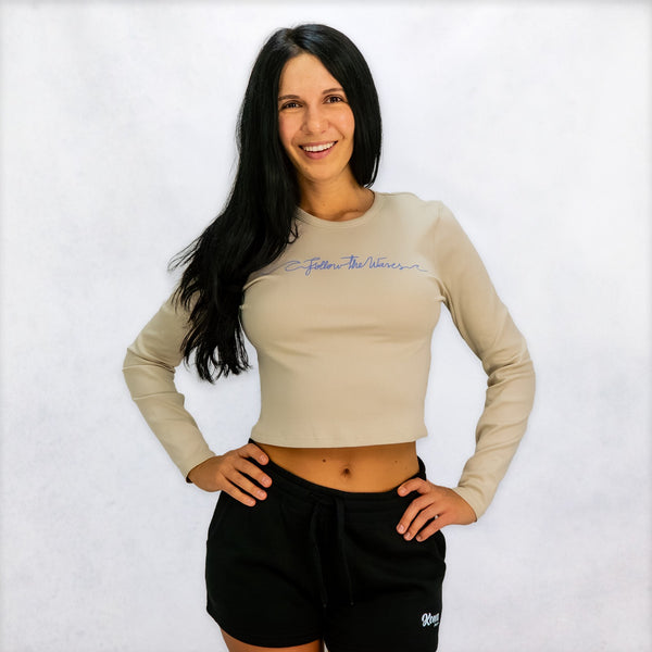 Follow the Waves Womens Cropped L/S Shirt - Bone