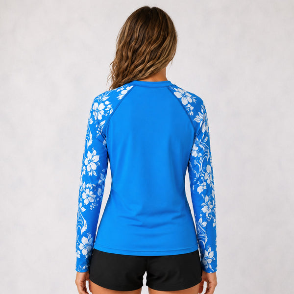 Script Stetch UV L/S Womens Rashguard - Light Blue Floral