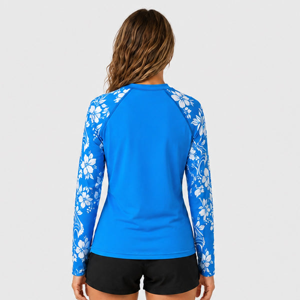 Script Stetch UV L/S Womens Rashguard - Light Blue Floral