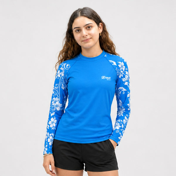 Script Stetch UV L/S Womens Rashguard - Light Blue Floral