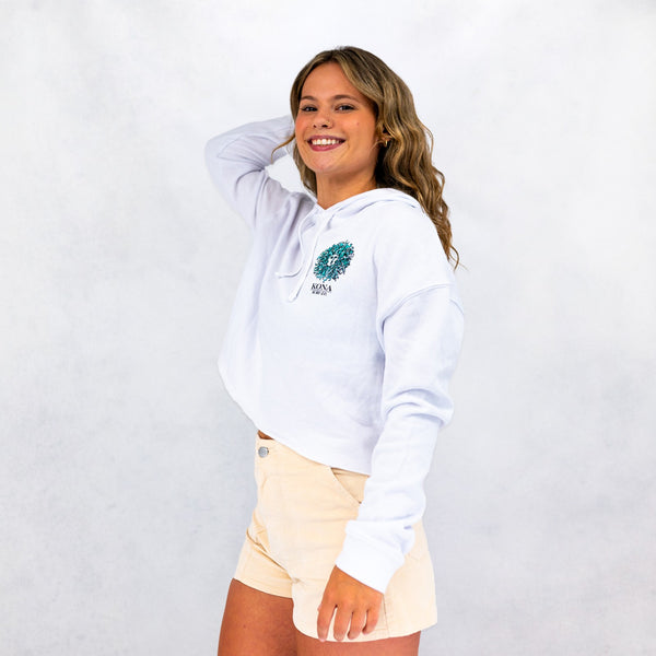 Original Sun Womens Cropped Pullover Hoodie - White/Ocean