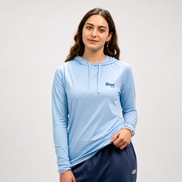 Serenity Hooded Womens UV Sun Protection LS Shirt - Lt. Blue