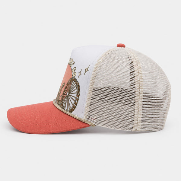 Summer Sunrise Womens Trucker Hat - White/Nantucket Red