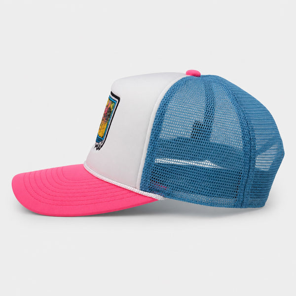 Kona x Bubble Gum 2026 Collab Womens Trucker Hat - White/Carolina/Neon Pink