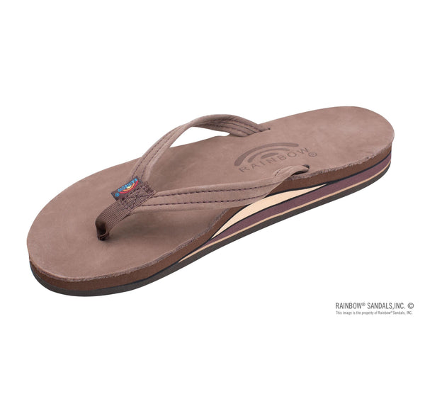 Rainbow Double Layer Narrow Strap Womens Sandals - Expresso