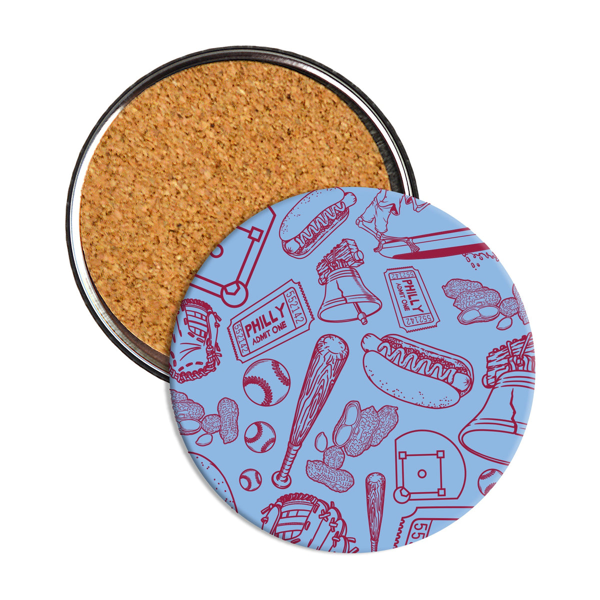 For the Phils Pattern Coaster Drinkware - Light Blue/Maroon