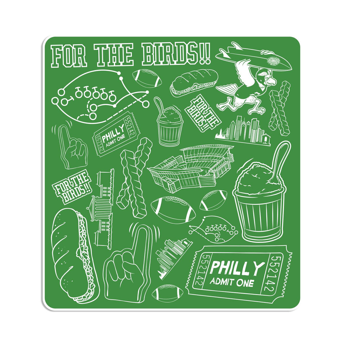 For the Birds Pattern Sticker - Green
