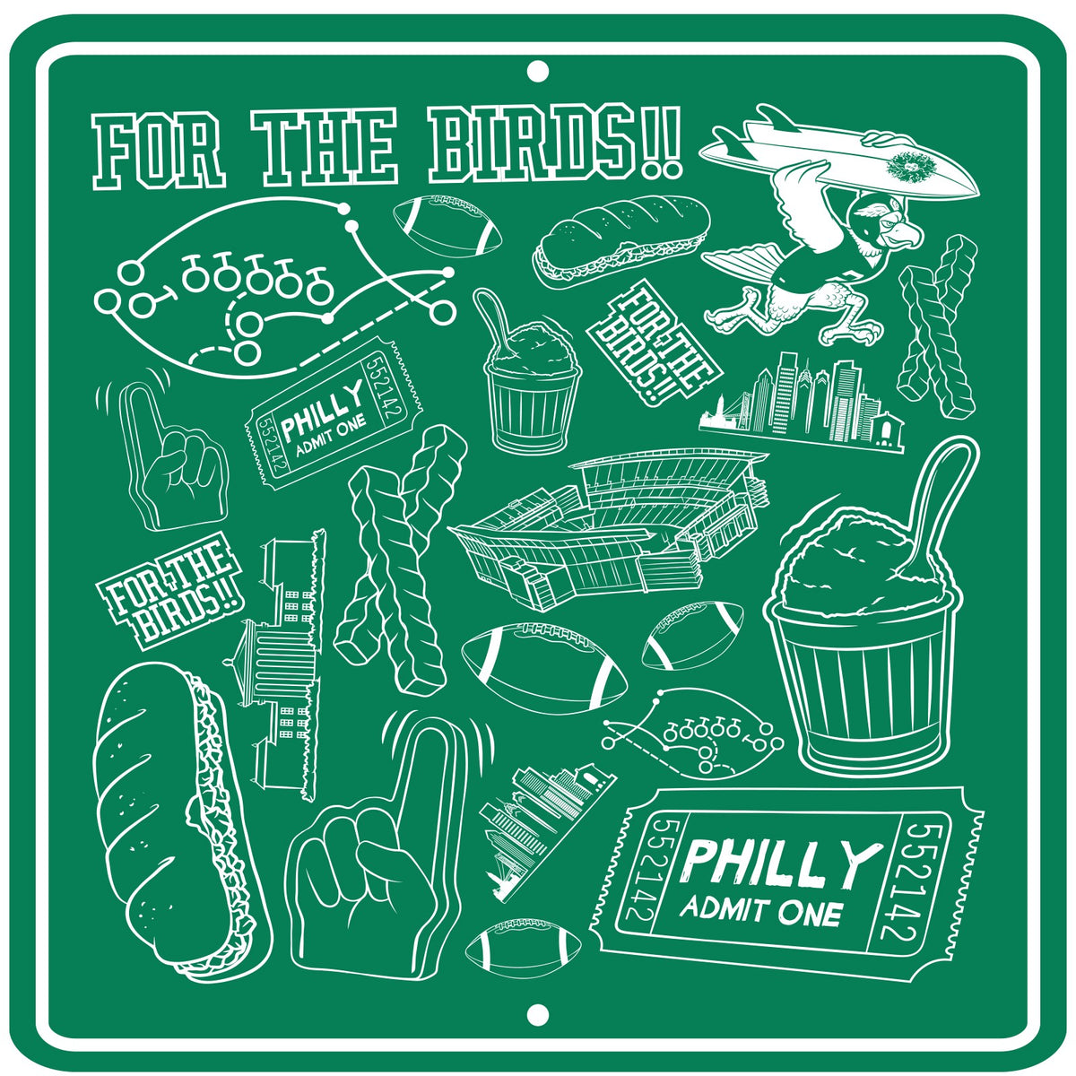 For the Birds Pattern Tin Sign - Green