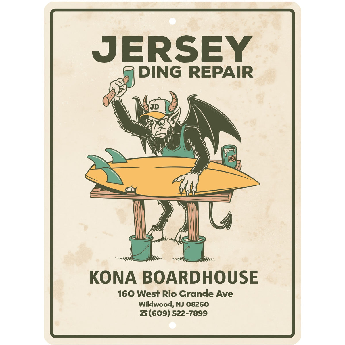 Jersey Ding Repair Tin Sign - Cream
