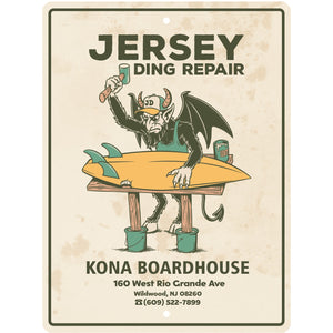 Jersey Ding Repair Tin Sign - Cream