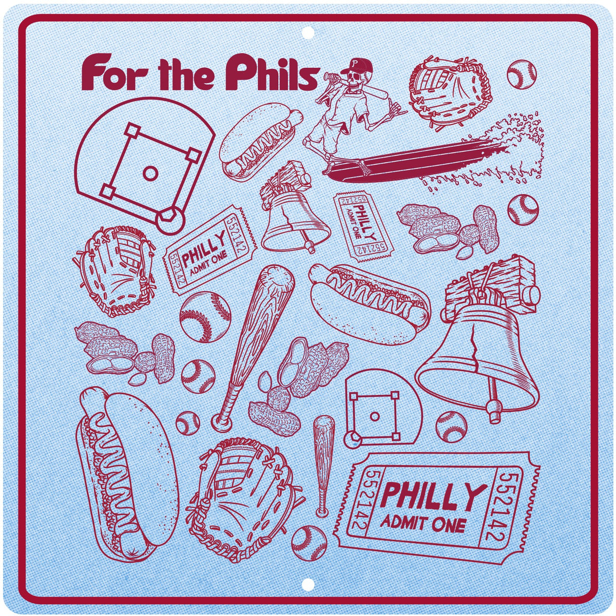 For the Phils Pattern Tin Sign - Blue/Maroon