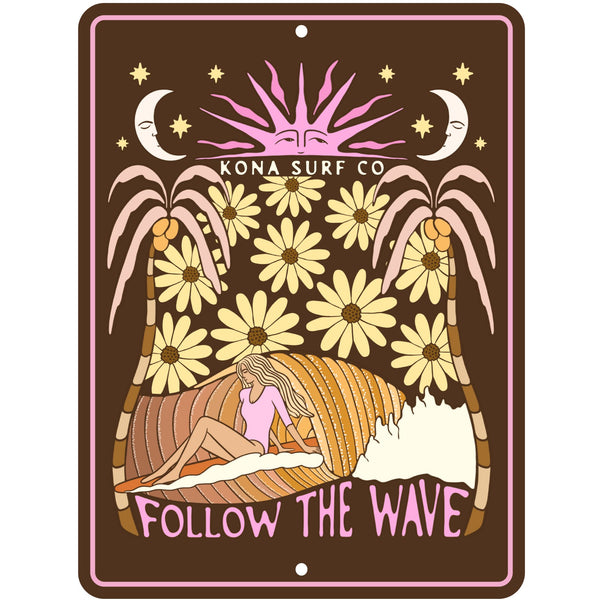 Moonlight Surfer Tin Sign - Brown/Pink