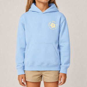 Hibiscus Puff Girls Pullover Hoodie - Light Blue