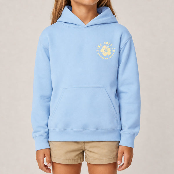 Hibiscus Puff Girls Pullover Hoodie - Light Blue