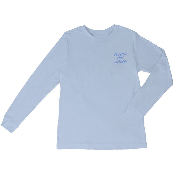 Follow the Waves Brush Girls Long Sleeve Shirt - Light Blue