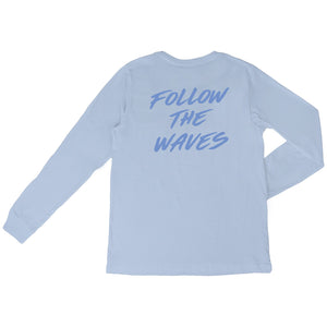 Follow the Waves Brush Girls Long Sleeve Shirt - Light Blue