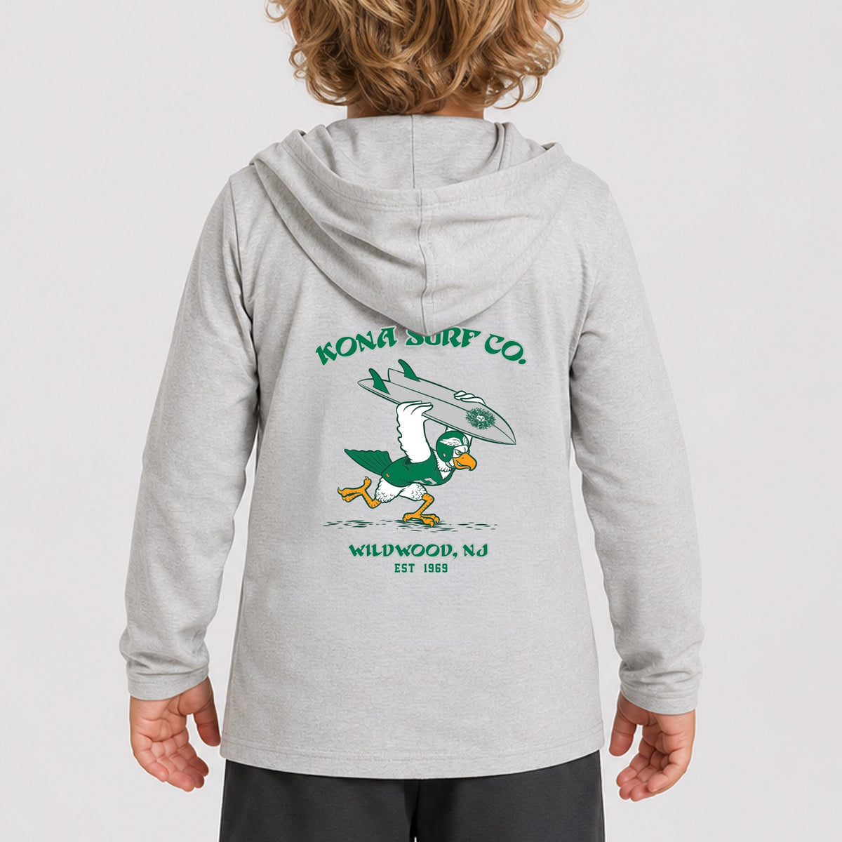 For the Birds Hooded Toddler Boys UV Sun Protection LS Shirt - Heather Grey