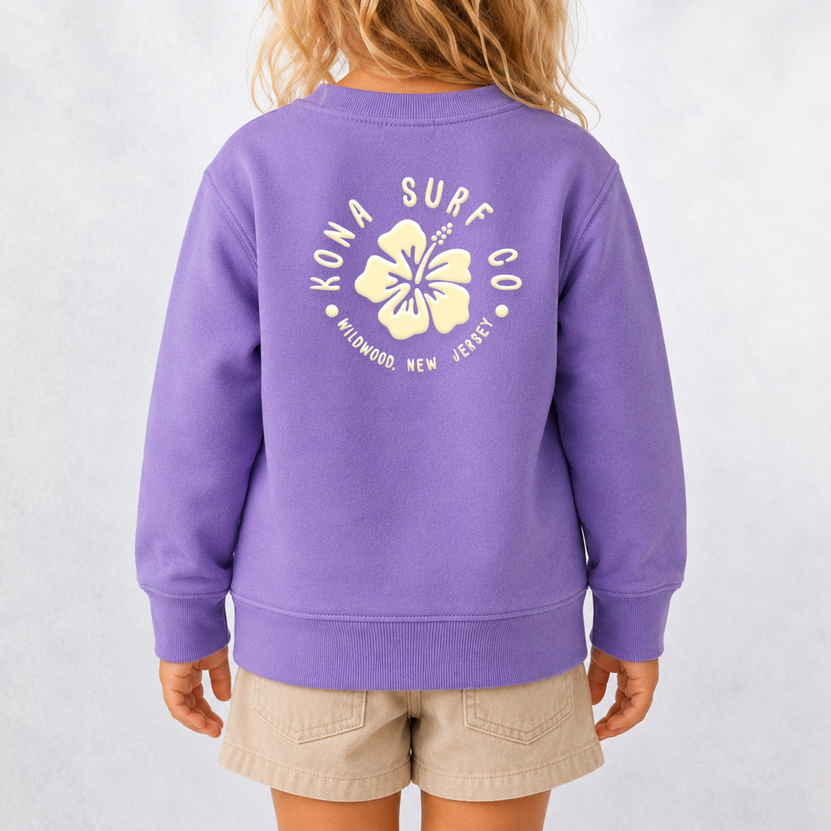 Hibiscus Puff Toddler Girls Crew Sweatshirt - Lavender