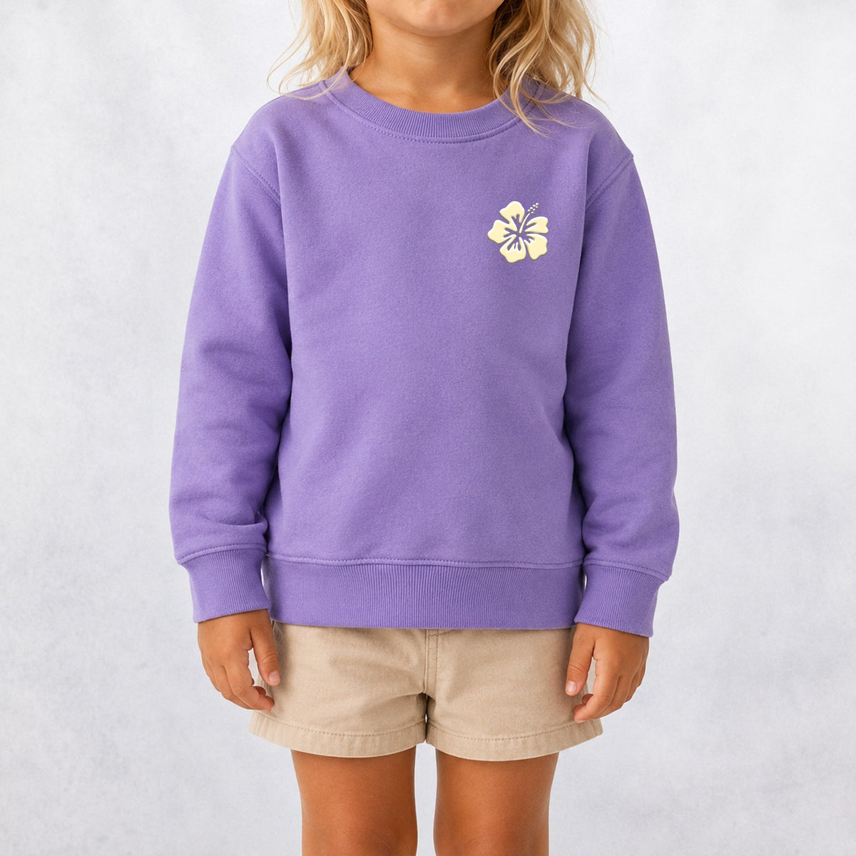 Hibiscus Puff Toddler Girls Crew Sweatshirt - Lavender