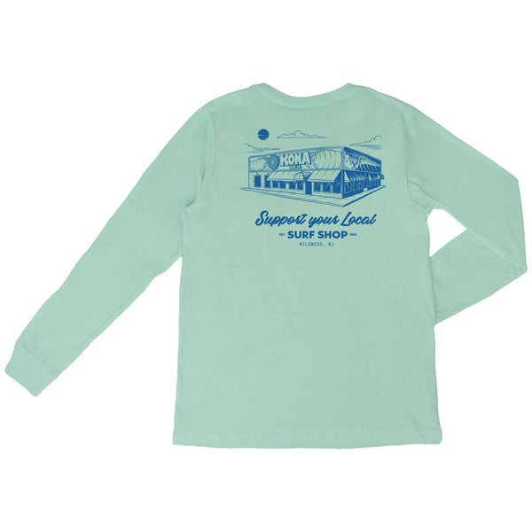Support Your Local Surf Shop Mens Long Sleeve Shirt - Mint