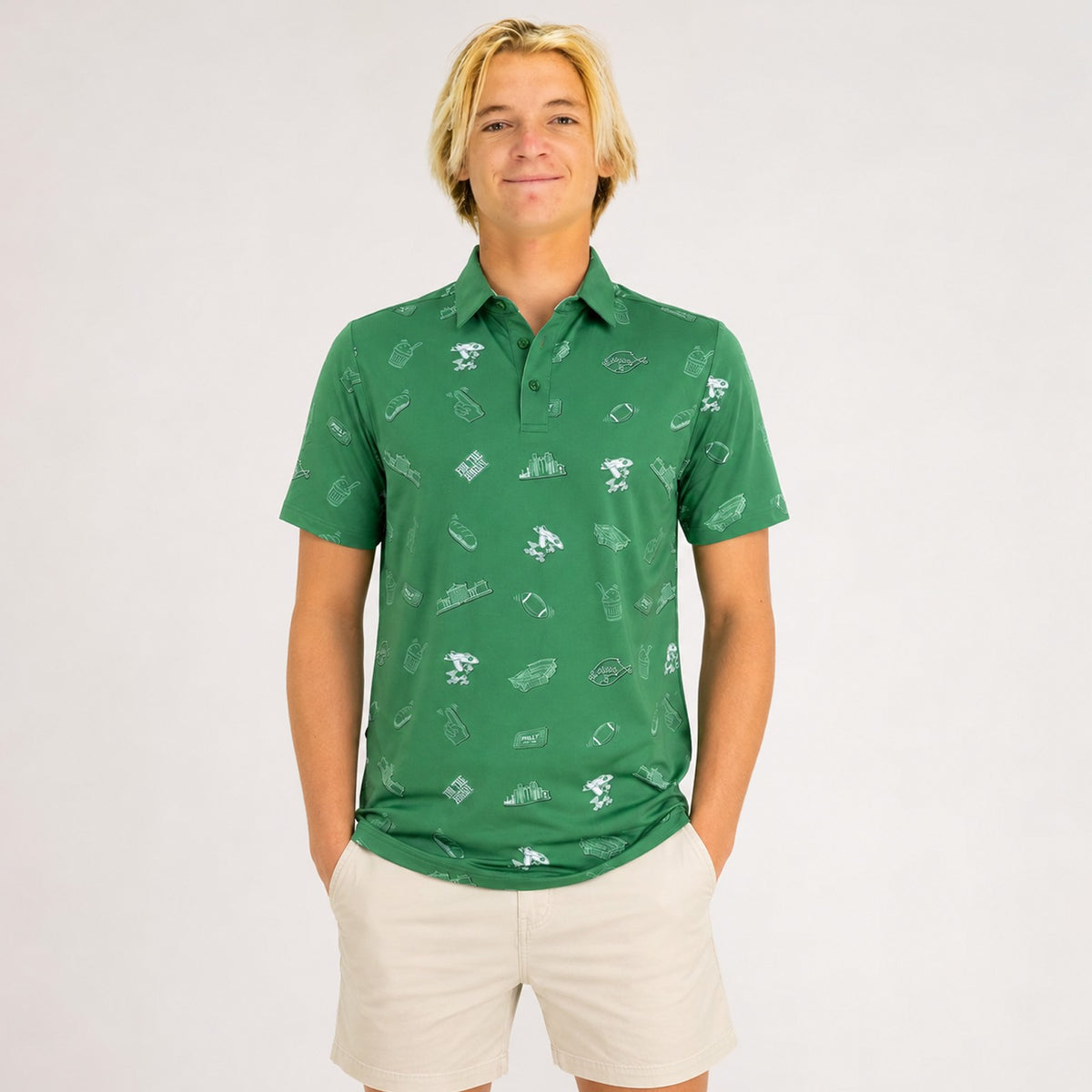 For the Birds Pattern Mens Polo - Kelly Green